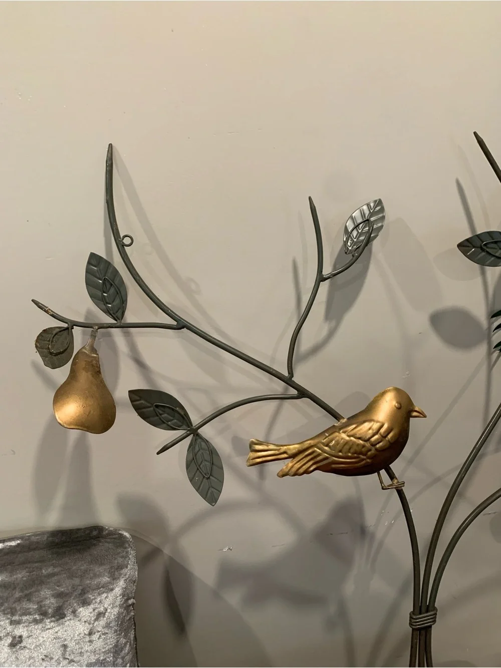 Metal Branch Wall Art with Gold Birds and Pears